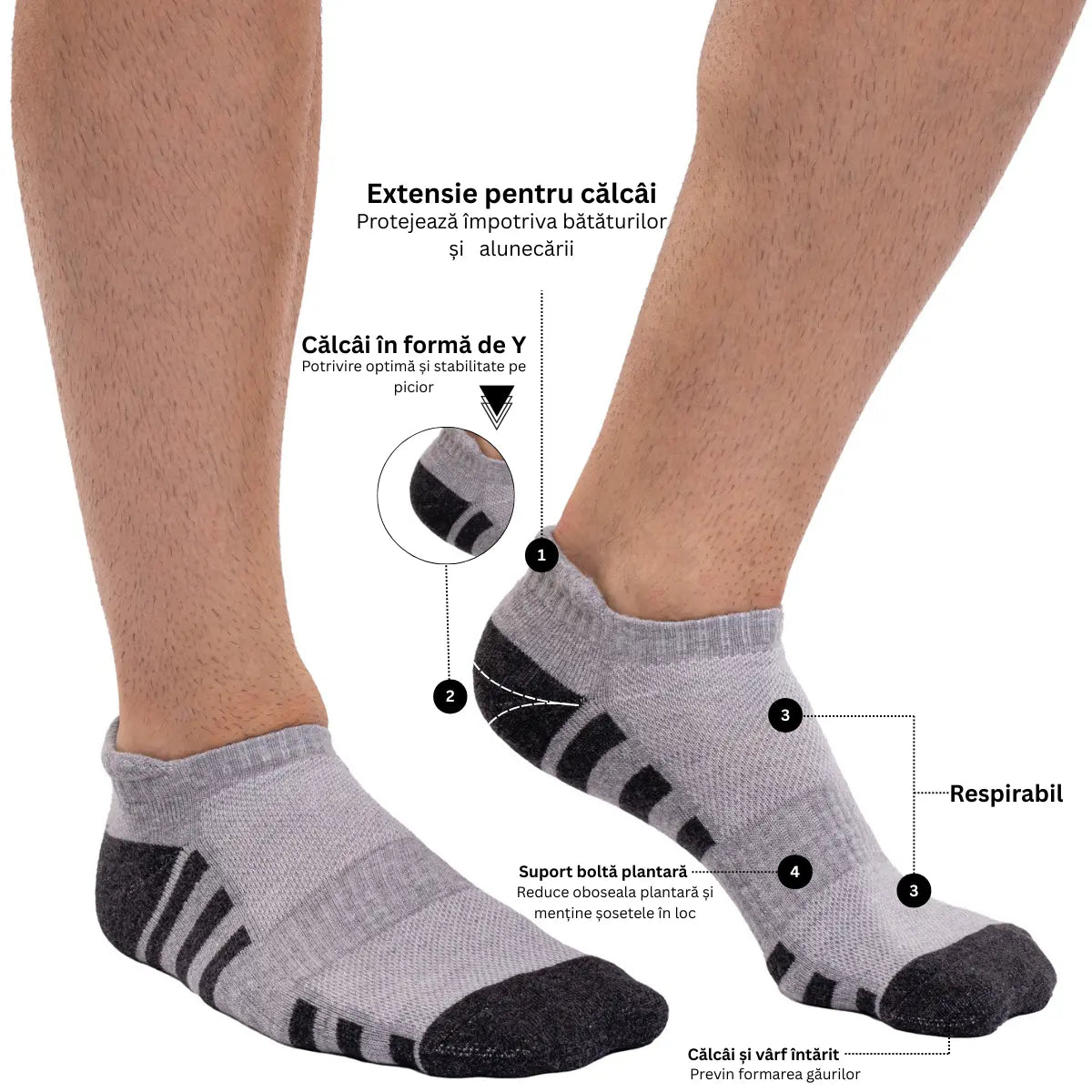 Set 6 Perechi Sosete Scurte Sport Barbati Dungate din Bumbac Din Sertar