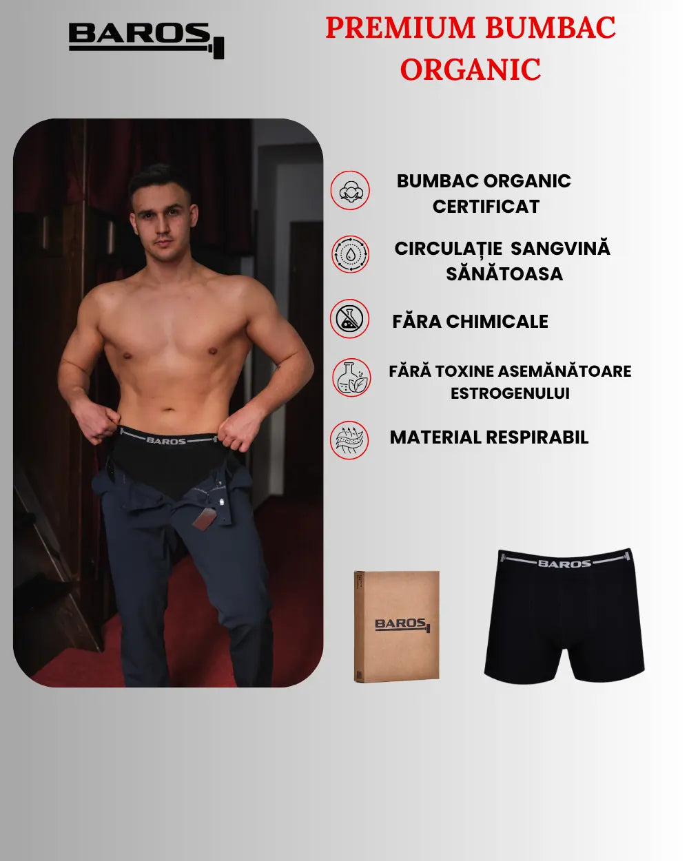 Boxeri Barbati Baros Premium Din Bumbac Organic Din Sertar