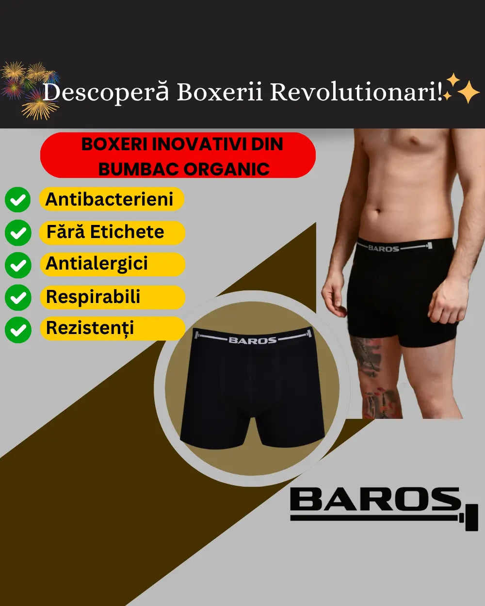 Boxeri Barbati Baros Premium Din Bumbac Organic Din Sertar
