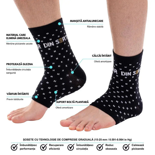 Set 2 perechi ciorapi compresivi, 3 zone compresie DIN SERTAR fara degete, unisex, negre Din Sertar