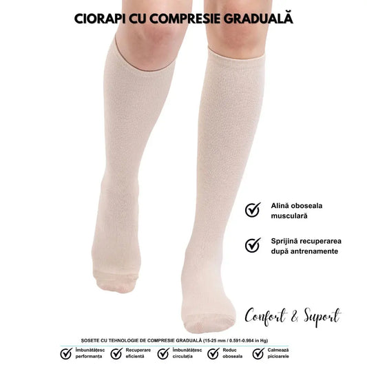 Set 2 perechi ciorapi compresivi DIN SERTAR, unisex, bej, fara cusatura Din Sertar